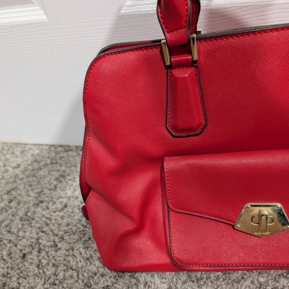 Nine West Fire Orange Red Satchel Handbag with Crossbody Straps